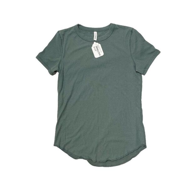 WISHLIST Women's For Keeps Basic Ribbed Crewneck T-Shirt Green - Picture 4 of 5